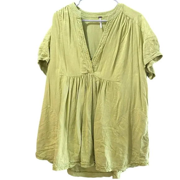 Free People Green Getaway With Me Linen Blend Tunic Top Size Medium - Picture 2 of 5